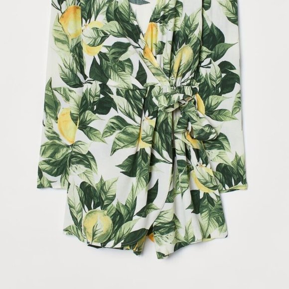 H&M NWT Long sleeve Floral Lemon Tree Wrap style V-neck BOHO romper - Picture 5 of 7